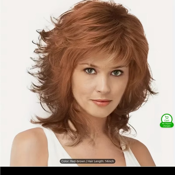 None Other - Stylish Red-Brown Layered Wig, 14 inches,